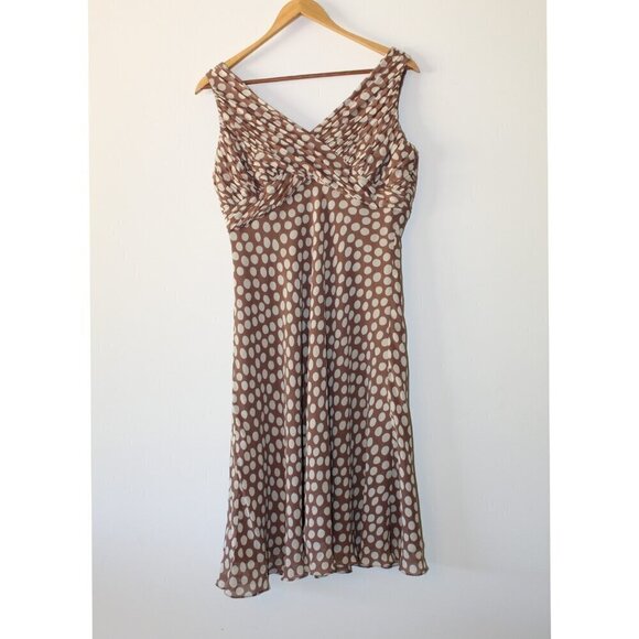 Vtg Adrianna Papell 100% Silk Mini Dress Polka Dots Size 10P Brown Y2K Baby Doll - Picture 1 of 7